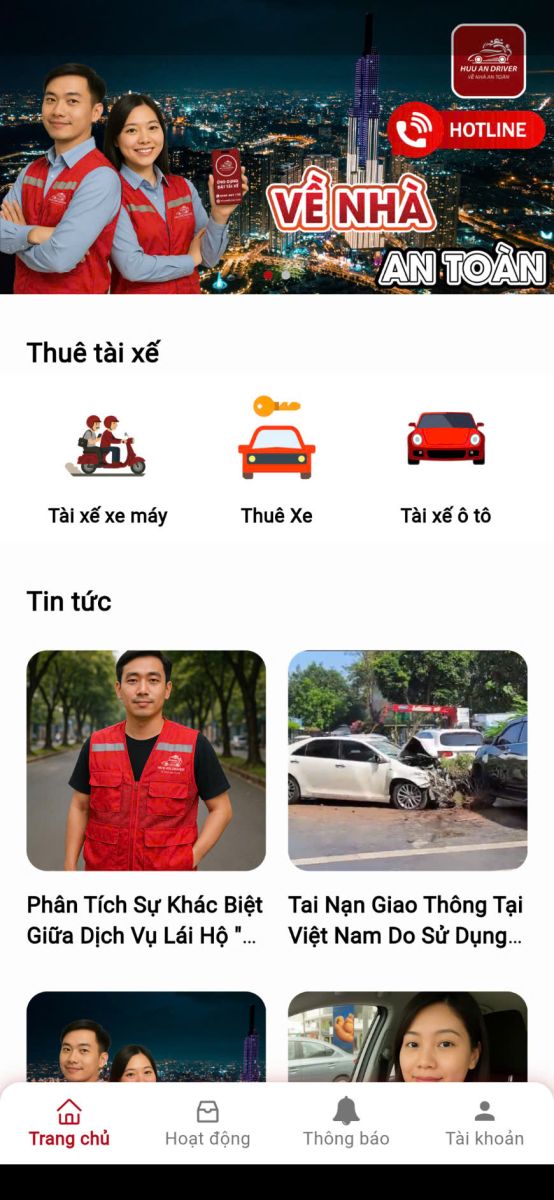 Giao diện trang chủ Ứng dụng